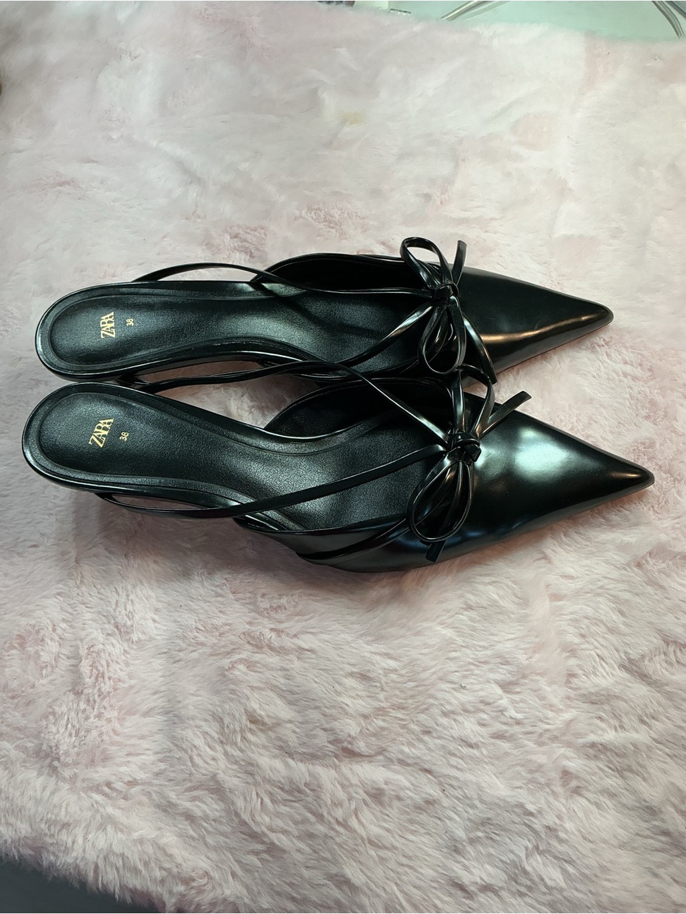 Zara Black Pointed Toe Bow Slingback Flats - Picture 2 of 5